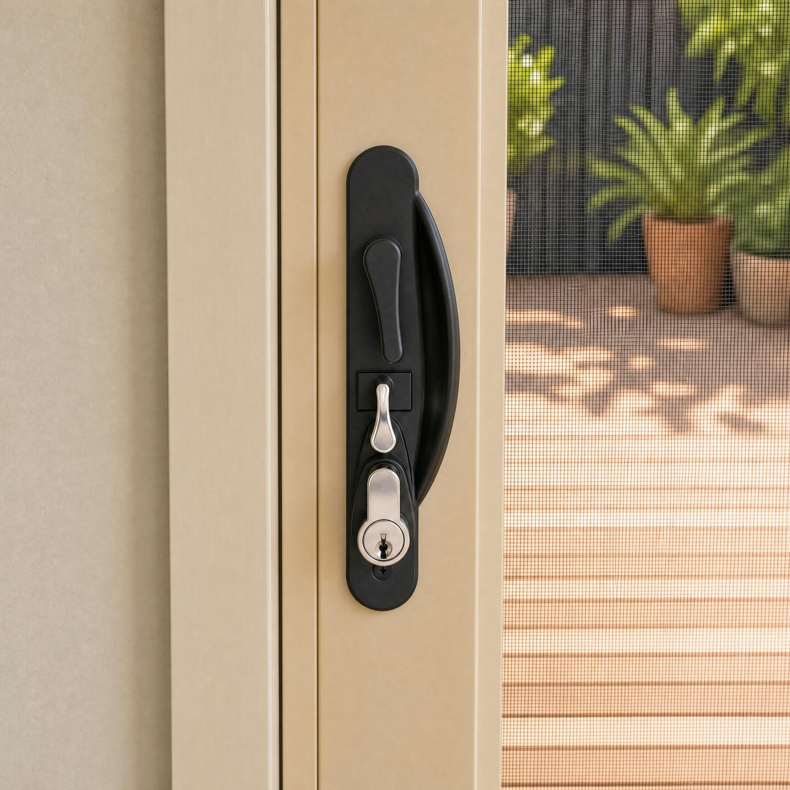 Lenlok Sliding Screen Door Lock in black and white finishes